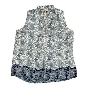 Laundry by Shelli Segal Blue Paisley Print Sleeveless Blouse XL